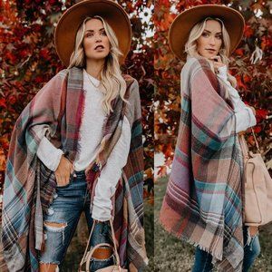 Autumn Air Plaid Pocketed Ruana